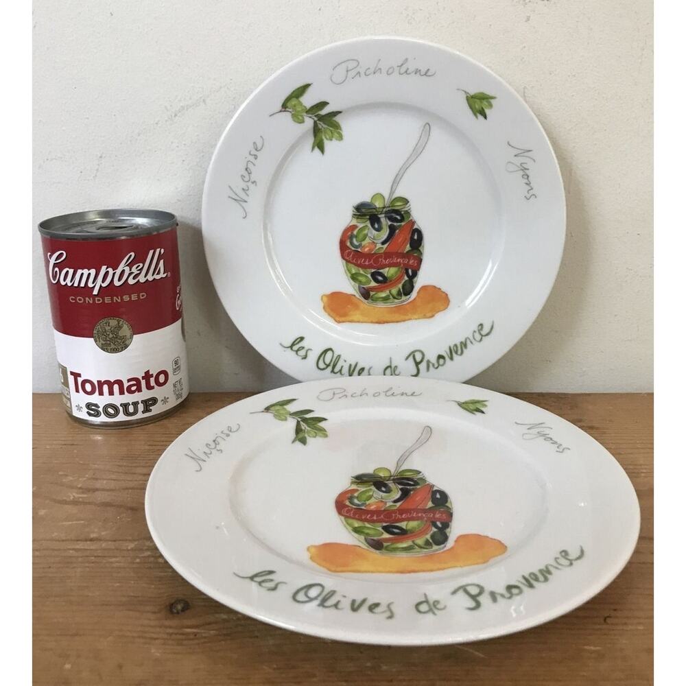 Set Pair Crate Barrel Les Olives De Provence Porcelain Plates 7.5" Jill Butler